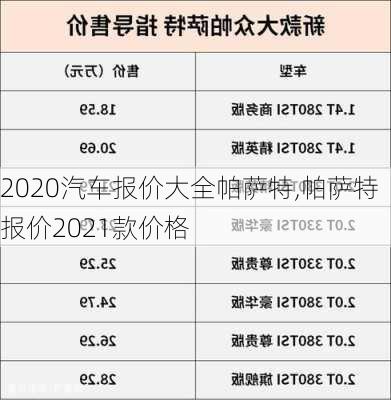 2020汽车报价大全帕萨特,帕萨特报价2021款价格