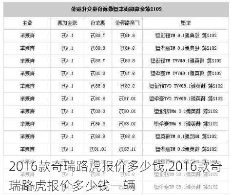 2016款奇瑞路虎报价多少钱,2016款奇瑞路虎报价多少钱一辆