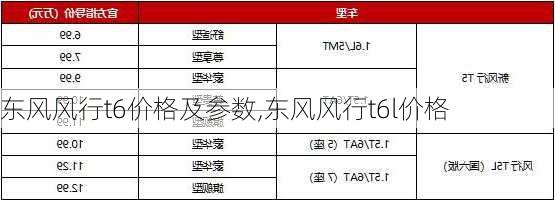 东风风行t6价格及参数,东风风行t6l价格