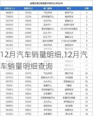 12月汽车销量明细,12月汽车销量明细查询