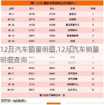 12月汽车销量明细,12月汽车销量明细查询