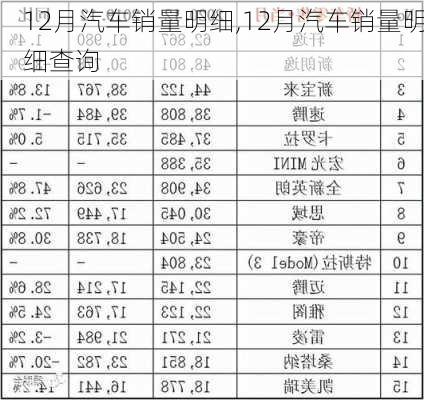 12月汽车销量明细,12月汽车销量明细查询