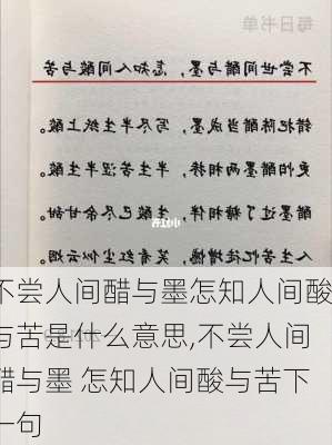 不尝人间醋与墨怎知人间酸与苦是什么意思,不尝人间醋与墨 怎知人间酸与苦下一句