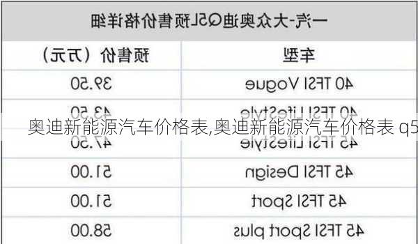 奥迪新能源汽车价格表,奥迪新能源汽车价格表 q5