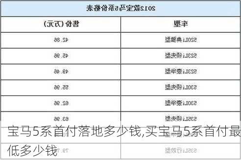 宝马5系首付落地多少钱,买宝马5系首付最低多少钱