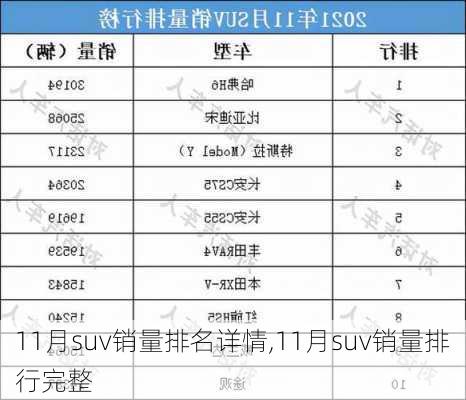 11月suv销量排名详情,11月suv销量排行完整