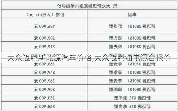 大众迈腾新能源汽车价格,大众迈腾油电混合报价