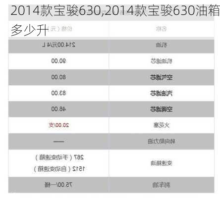 2014款宝骏630,2014款宝骏630油箱多少升