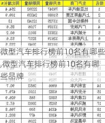 微型汽车排行榜前10名有哪些,微型汽车排行榜前10名有哪些品牌