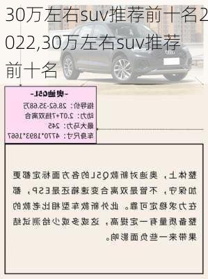 30万左右suv推荐前十名2022,30万左右suv推荐前十名