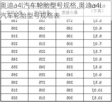 奥迪a4l汽车轮胎型号规格,奥迪a4l汽车轮胎型号规格表