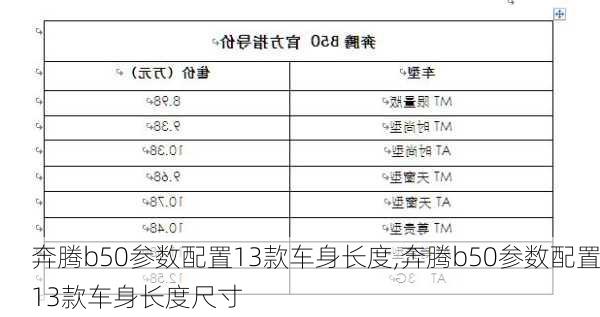 奔腾b50参数配置13款车身长度,奔腾b50参数配置13款车身长度尺寸