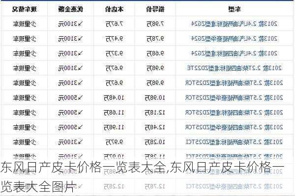 东风日产皮卡价格一览表大全,东风日产皮卡价格一览表大全图片